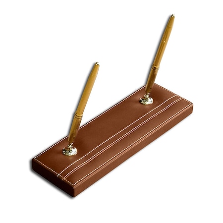 Dacasso Rustic Brown Leather Pen Stand with Gold Accents AG-3204